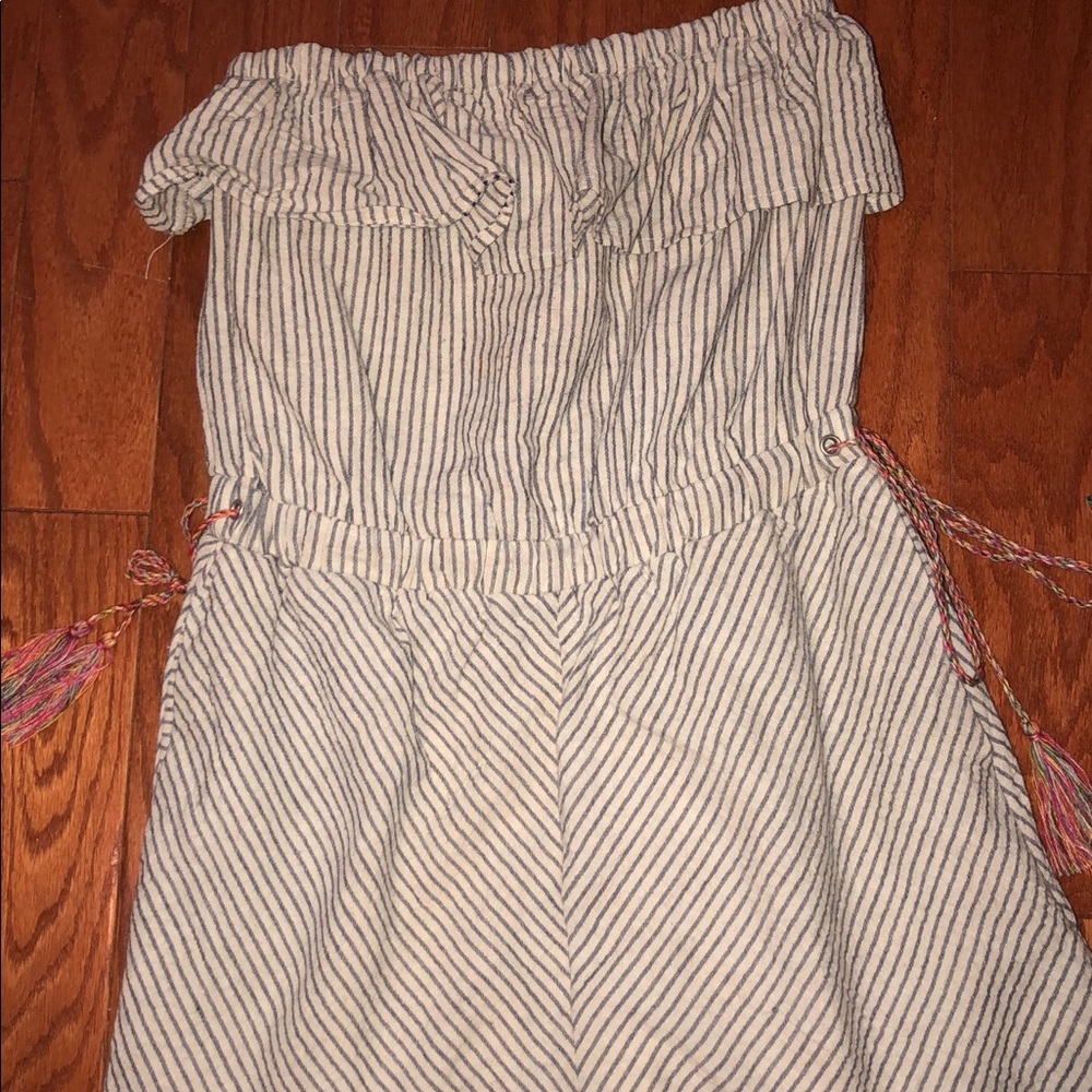pinstripe strapless romper w/ colorful ties!
